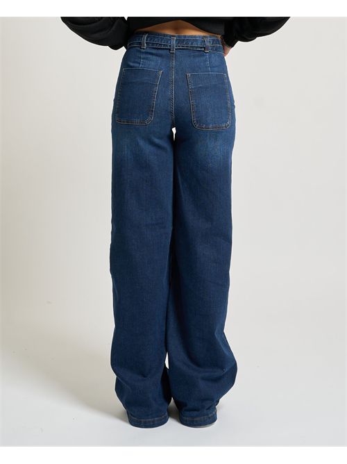 Jeans a palazzo donna Gaelle Paris con cintura logata GAELLE PARIS | GAABW07934BL01